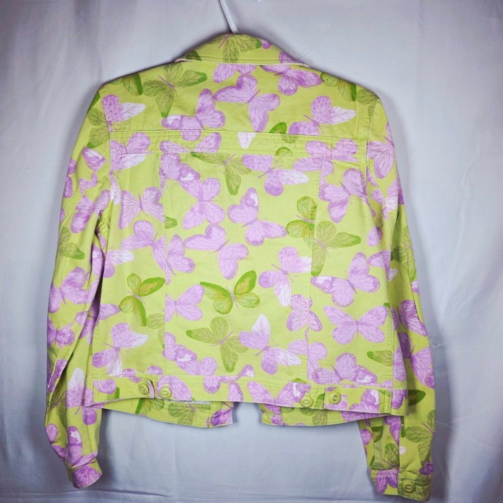 Liz Claiborne Butterfly Print Denim Trucker Jacket WDMU3694 Womens 21 Lime Green - Picture 2 of 10
